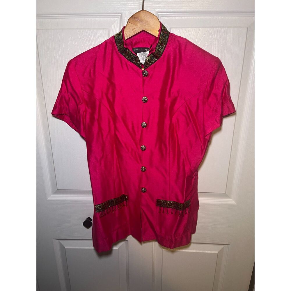 John Roberts Fuchsia Silk Blend Embellished Jacket Top Womens Size 10